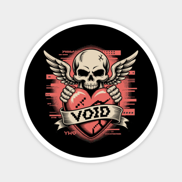 VOID of Love – Glitchcore Skull & Heart Magnet by Cosmo Gazoo