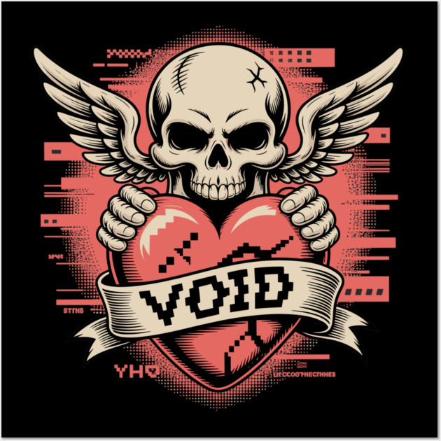 VOID of Love – Glitchcore Skull & Heart Wall Art by Cosmo Gazoo