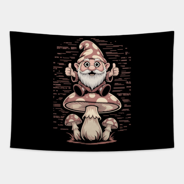 Gnome Trip: Thumbs Up for the Fungi Frontier Tapestry by Cosmo Gazoo