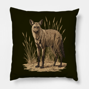 Aardwolf in Desert Grass Vintage Artwork Pillow