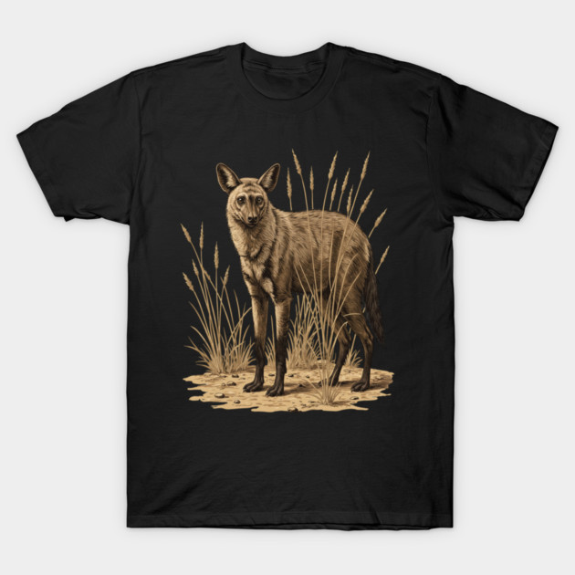 Aardwolf in Desert Grass Vintage Artwork T-Shirt by BirdsnStuff