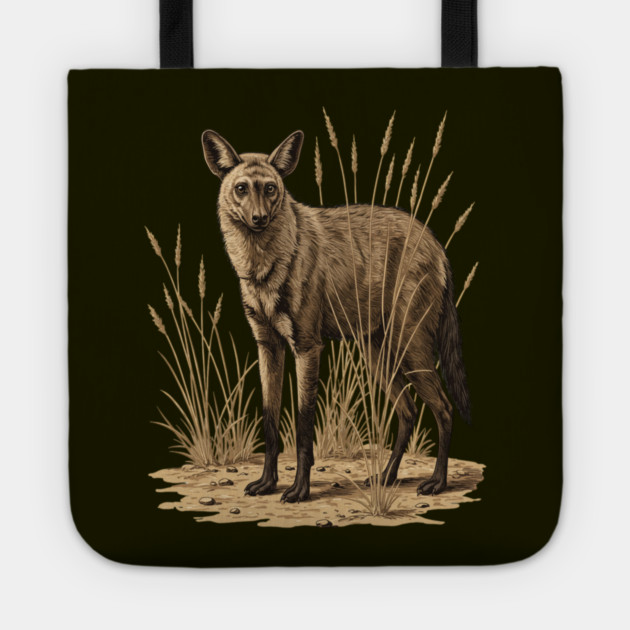 Aardwolf in Desert Grass Vintage Artwork Tote by BirdsnStuff