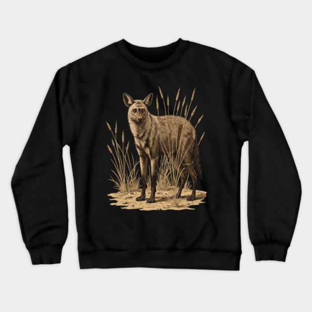 Aardwolf in Desert Grass Vintage Artwork Crewneck Sweatshirt by BirdsnStuff