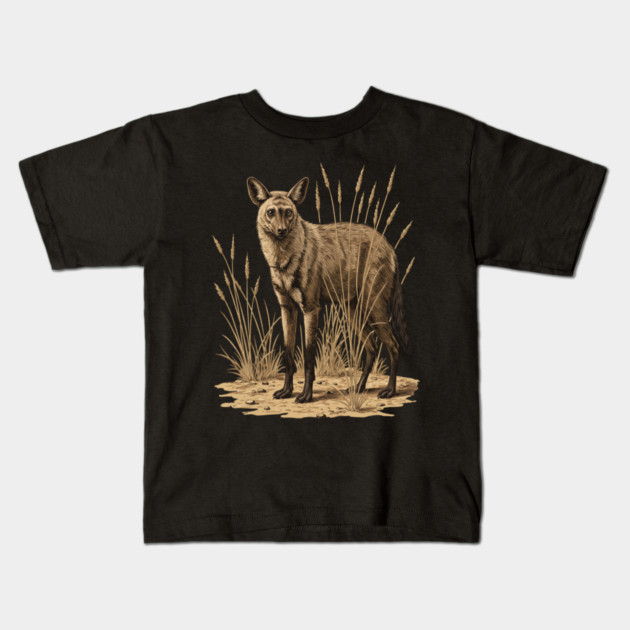 Aardwolf in Desert Grass Vintage Artwork Kids T-Shirt by BirdsnStuff