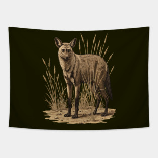 Aardwolf in Desert Grass Vintage Artwork Tapestry