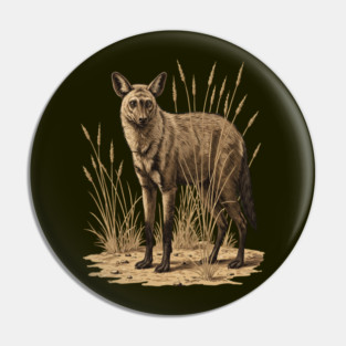 Aardwolf in Desert Grass Vintage Artwork Pin