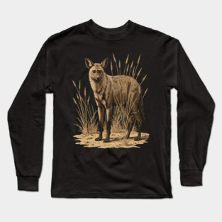 Aardwolf in Desert Grass Vintage Artwork Long Sleeve T-Shirt