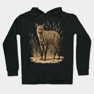 Aardwolf in Desert Grass Vintage Artwork Hoodie