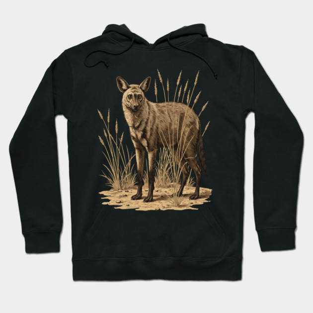 Aardwolf in Desert Grass Vintage Artwork Hoodie by BirdsnStuff