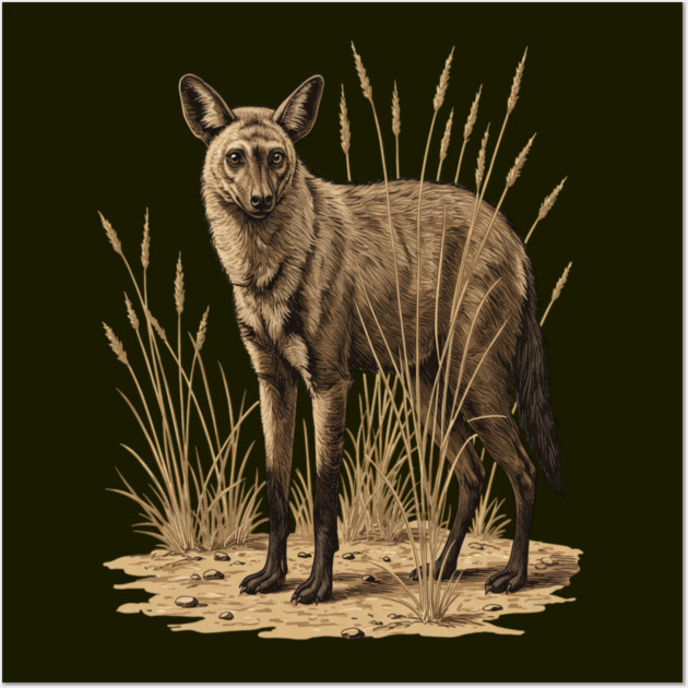 Aardwolf in Desert Grass Vintage Artwork Wall Art by BirdsnStuff