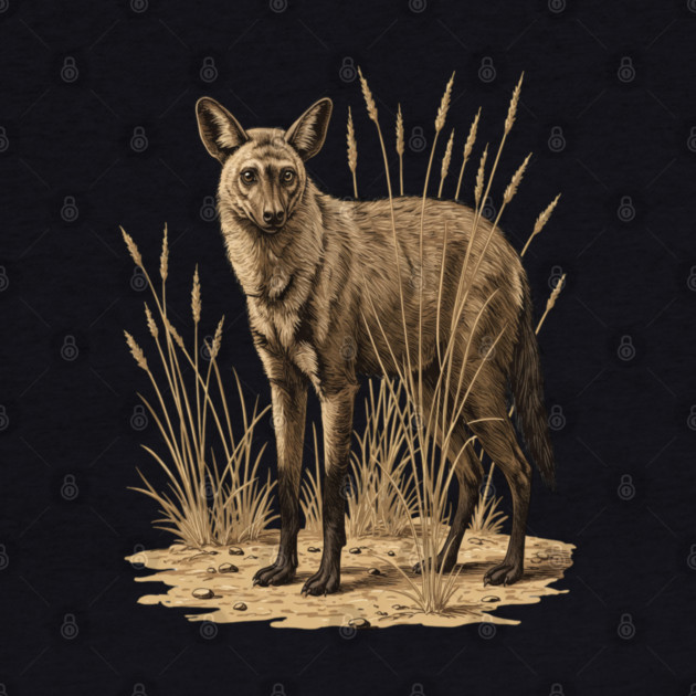 Aardwolf in Desert Grass Vintage Artwork by BirdsnStuff