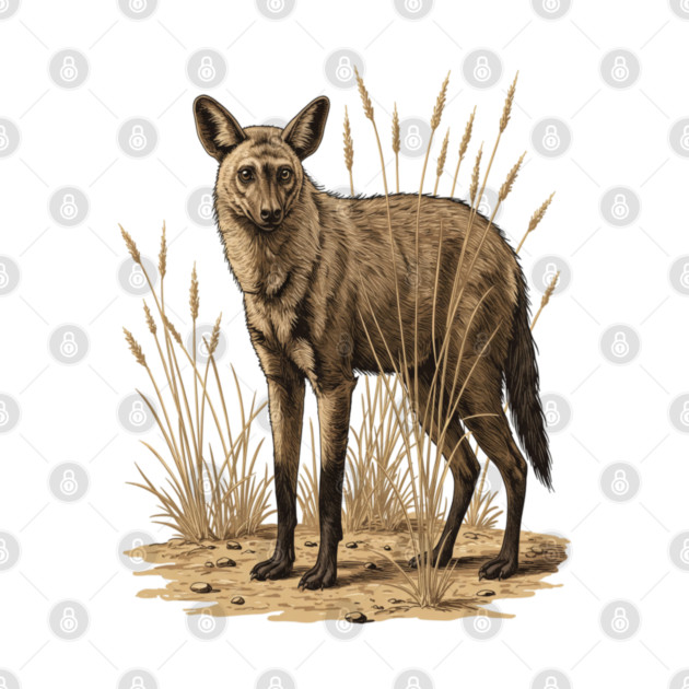 Aardwolf in Desert Grass Vintage Artwork by BirdsnStuff