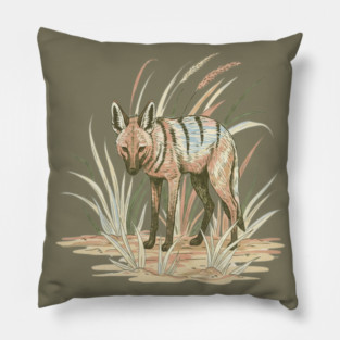 Aardwolf in Soft Desert Grass Artwork Pillow