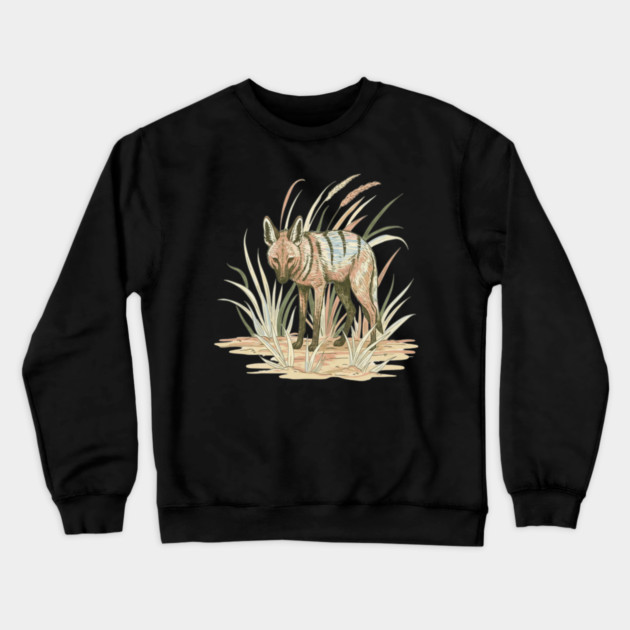Aardwolf in Soft Desert Grass Artwork Crewneck Sweatshirt by BirdsnStuff