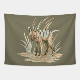 Aardwolf in Soft Desert Grass Artwork Tapestry