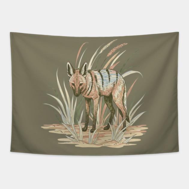 Aardwolf in Soft Desert Grass Artwork Tapestry by BirdsnStuff