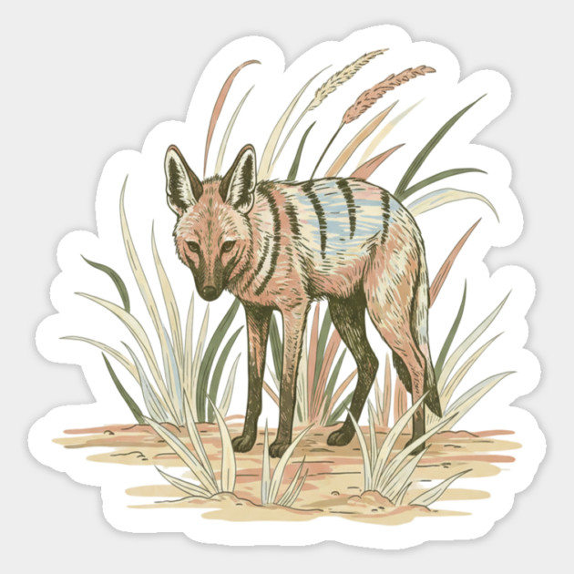 Aardwolf in Soft Desert Grass Artwork Magnet by BirdsnStuff