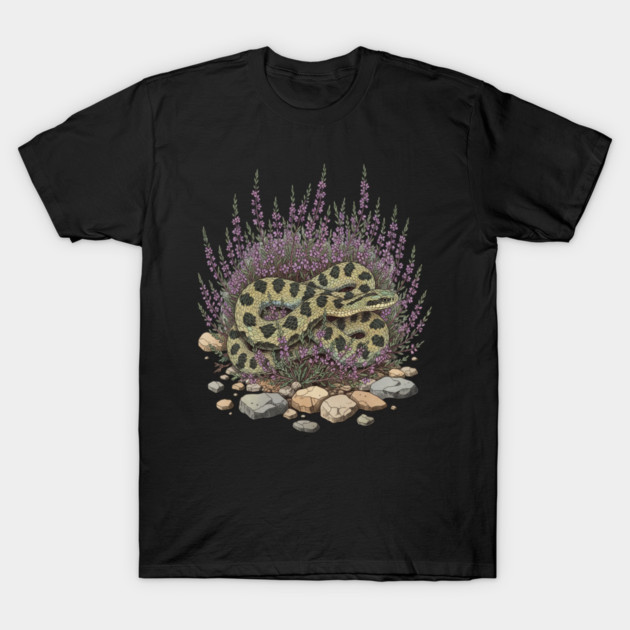 Adder in Heather Vintage Snake Artwork T-Shirt by BirdsnStuff