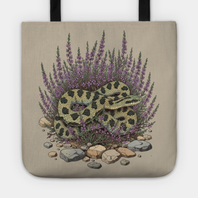 Adder in Heather Vintage Snake Artwork Tote by BirdsnStuff