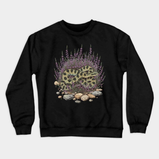 Adder in Heather Vintage Snake Artwork Crewneck Sweatshirt by BirdsnStuff