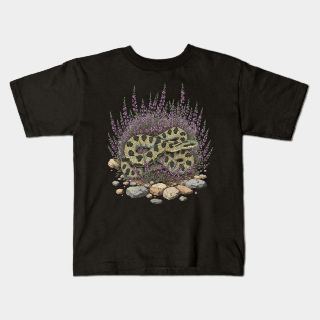 Adder in Heather Vintage Snake Artwork Kids T-Shirt by BirdsnStuff