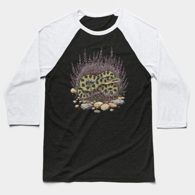 Adder in Heather Vintage Snake Artwork Baseball T-Shirt by BirdsnStuff