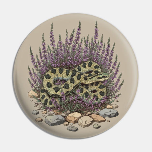 Adder in Heather Vintage Snake Artwork Pin by BirdsnStuff