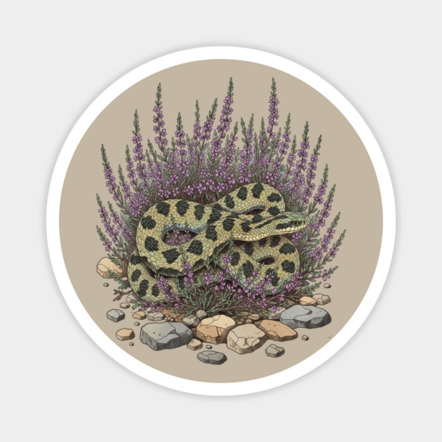Adder in Heather Vintage Snake Artwork Magnet by BirdsnStuff