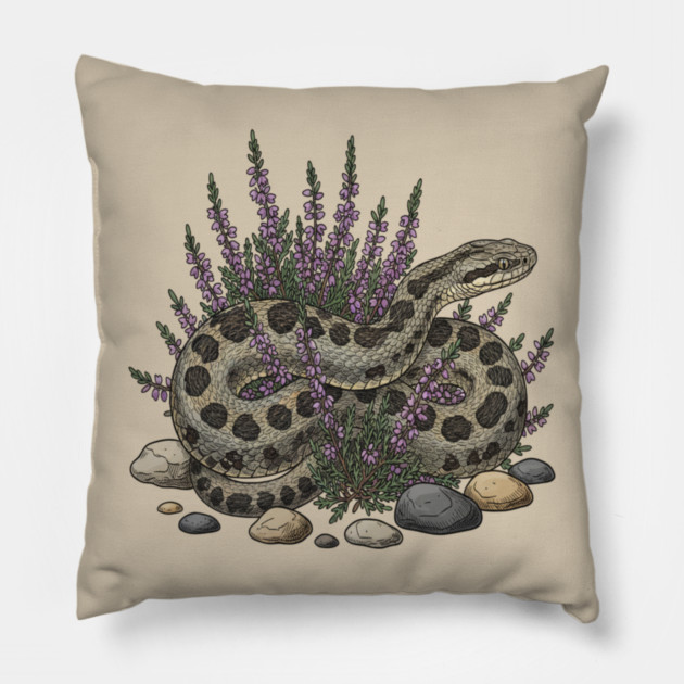 Adder Among Heather and Rocks Artwork Pillow by BirdsnStuff