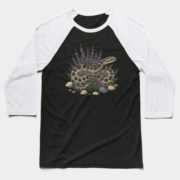 Adder Among Heather and Rocks Artwork Baseball T-Shirt by BirdsnStuff