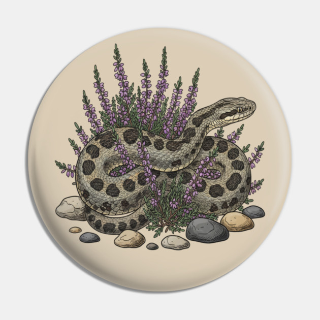 Adder Among Heather and Rocks Artwork Pin by BirdsnStuff