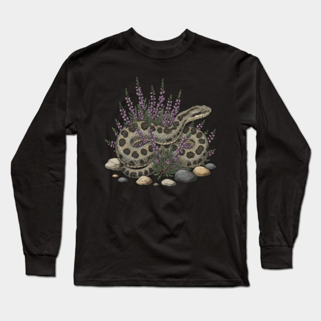 Adder Among Heather and Rocks Artwork Long Sleeve T-Shirt by BirdsnStuff