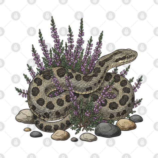 Adder Among Heather and Rocks Artwork by BirdsnStuff