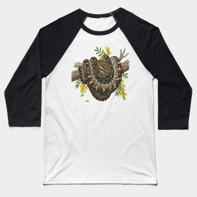 Majestic African Rock Python and Savanna Flowers Baseball T-Shirt by BirdsnStuff