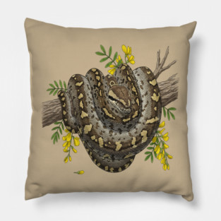Majestic African Rock Python and Savanna Flowers Pillow