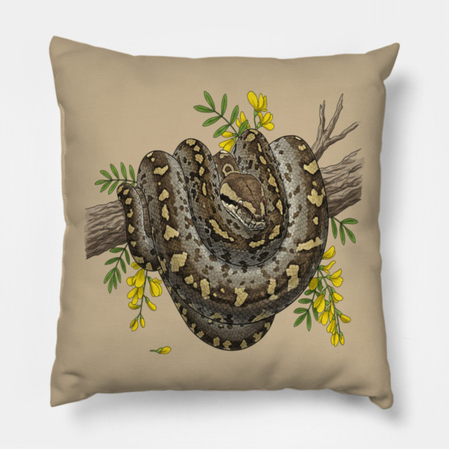 Majestic African Rock Python and Savanna Flowers Pillow by BirdsnStuff