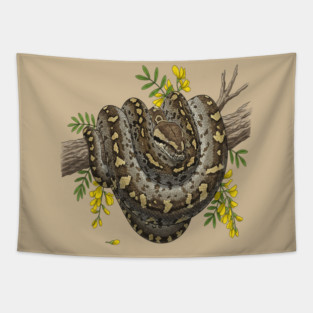 Majestic African Rock Python and Savanna Flowers Tapestry