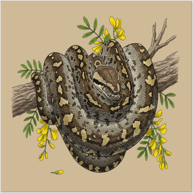 Majestic African Rock Python and Savanna Flowers Wall Art by BirdsnStuff