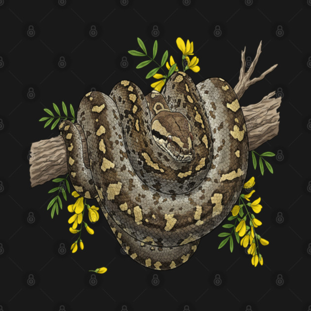 Majestic African Rock Python and Savanna Flowers by BirdsnStuff