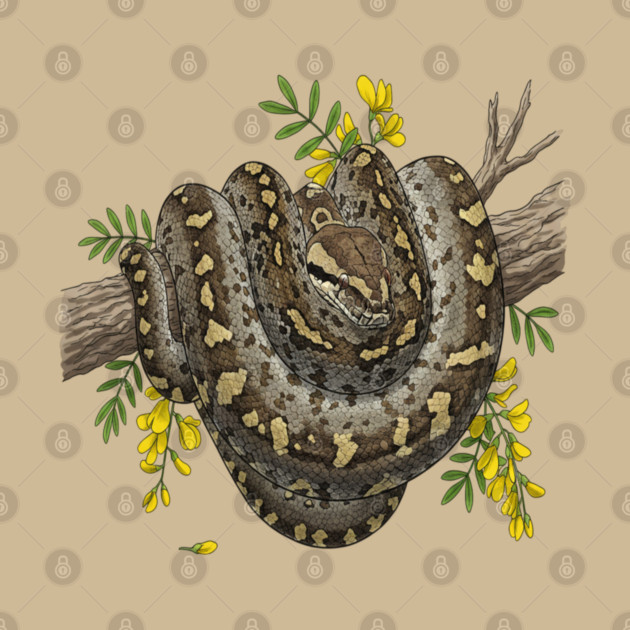 Majestic African Rock Python and Savanna Flowers by BirdsnStuff