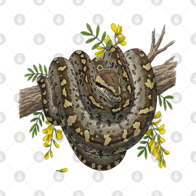 Majestic African Rock Python and Savanna Flowers by BirdsnStuff