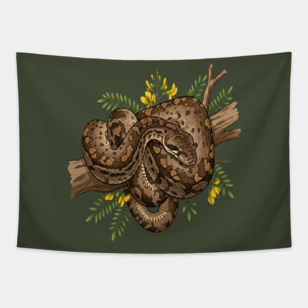 African Rock Python with Blossoms Tapestry by BirdsnStuff