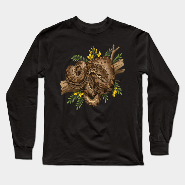 African Rock Python with Blossoms Long Sleeve T-Shirt by BirdsnStuff