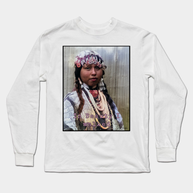 Edward Curtis In Beauty I Walked Photo Art Long Sleeve T-Shirt by Art2Wear