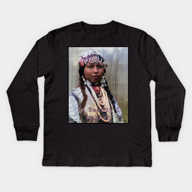 Edward Curtis In Beauty I Walked Photo Art Kids Long Sleeve T-Shirt by Art2Wear