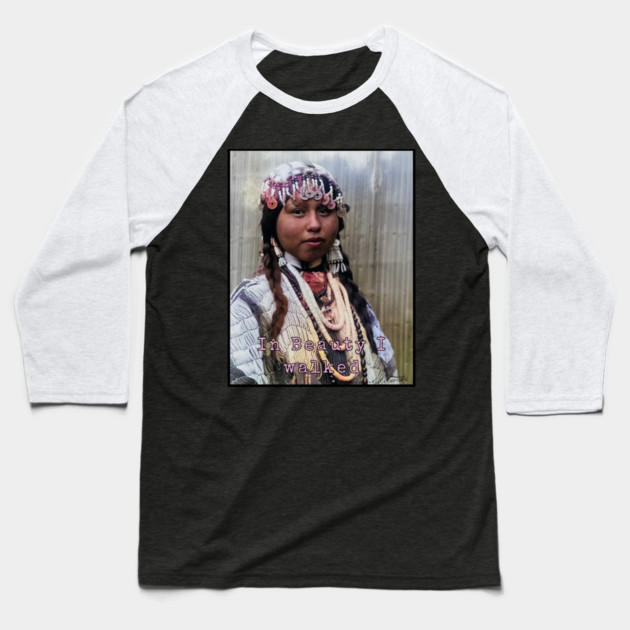 Edward Curtis In Beauty I Walked Photo Art Baseball T-Shirt by Art2Wear