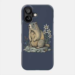 Alpine Marmot with Mountain Flowers Phone Case