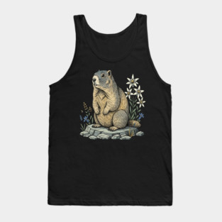 Alpine Marmot with Mountain Flowers Tank Top