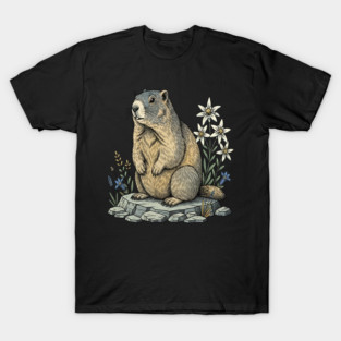 Alpine Marmot with Mountain Flowers T-Shirt