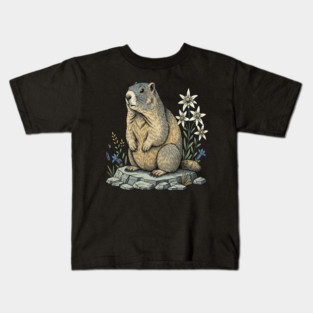 Alpine Marmot with Mountain Flowers Kids T-Shirt